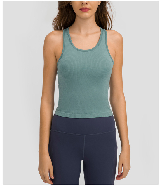 Новый ребристый гонщик задним майком со встроенным бюстгальтером Fitness Yoga Casual Sports Vest